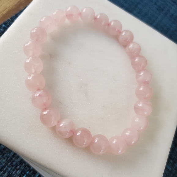 Pink Rose Quartz Stone Beaded Stretch Bracelet - Picture 3 of 4